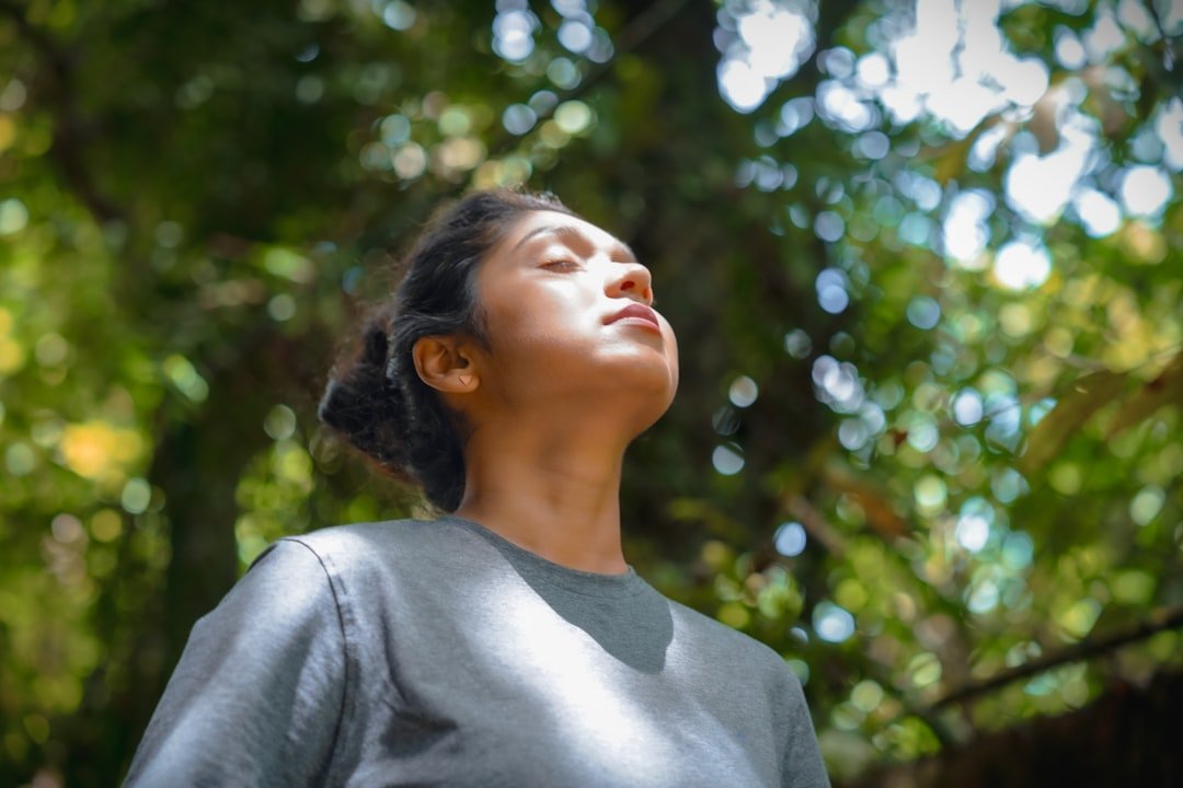 peaceful woman meditation calm breathing nature