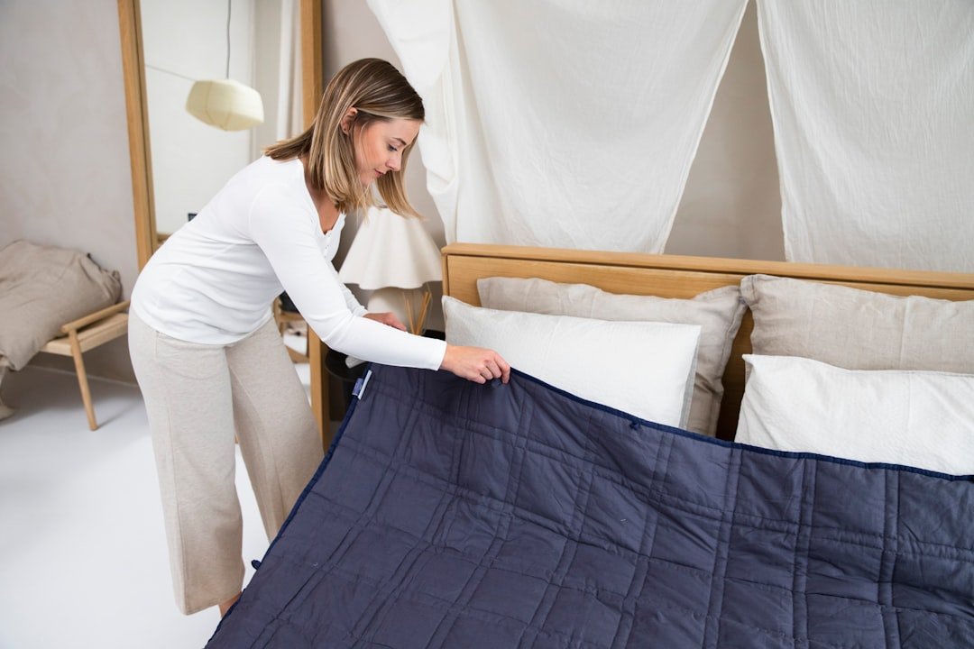 weighted blanket on bed