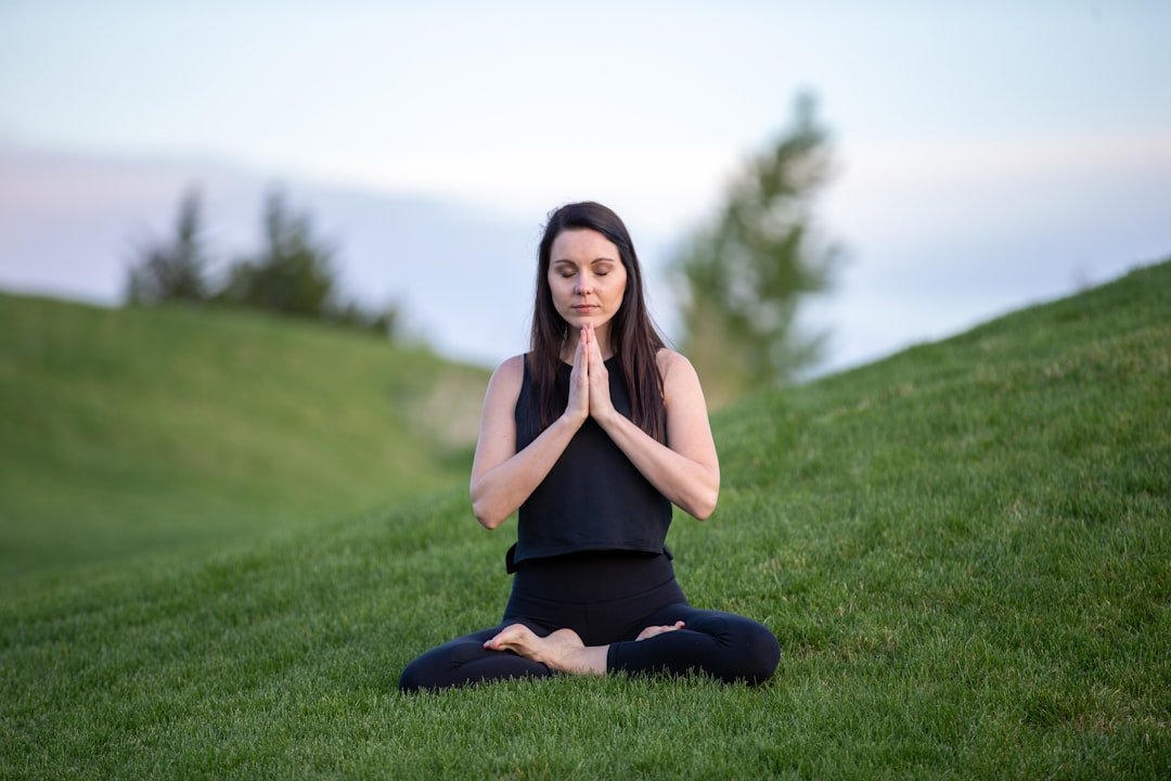woman deep breathing meditation
